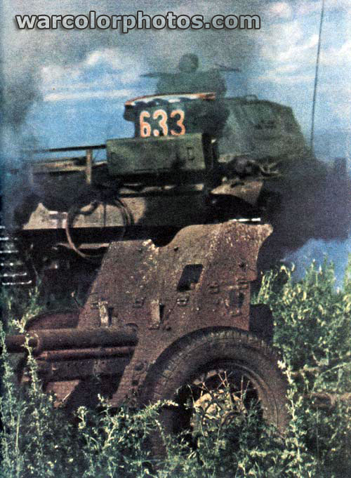 Destroyed Soviet Antitank-gun - World War 2 Color Photo